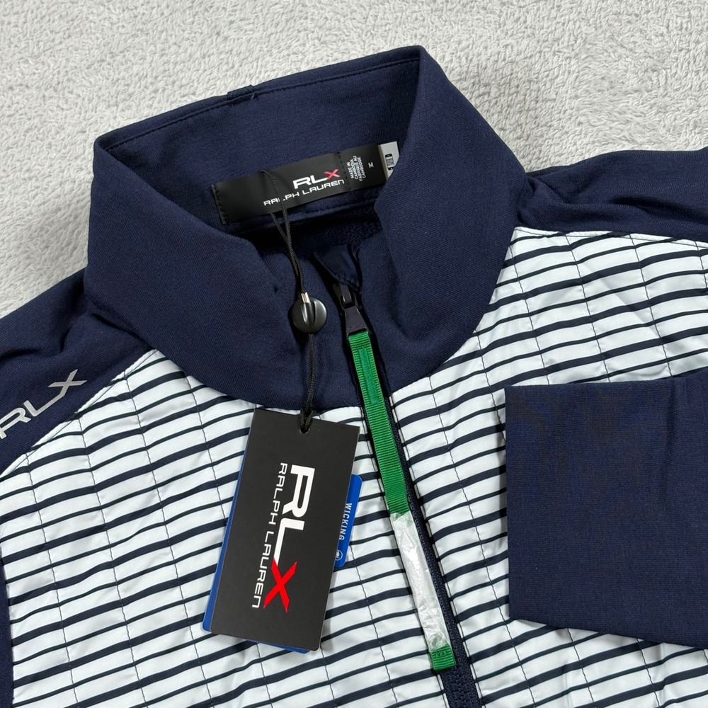 RLX Ralph Lauren Golf Women Navy Multi Striped Hybrid Quilted Zip Jacket M NEW